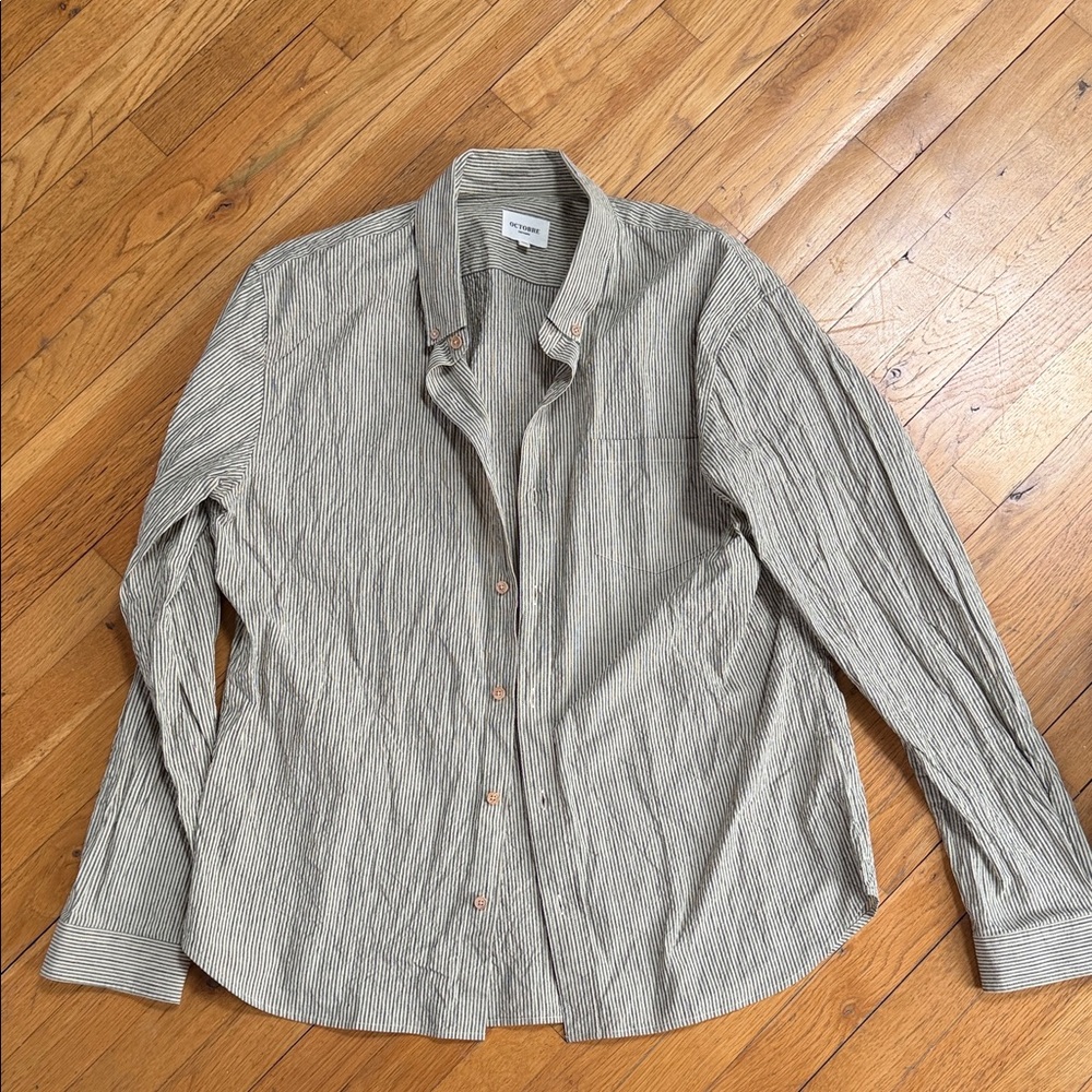 Sezane / Octobre Editions XXL Striped Button-Up Shirt green and cream